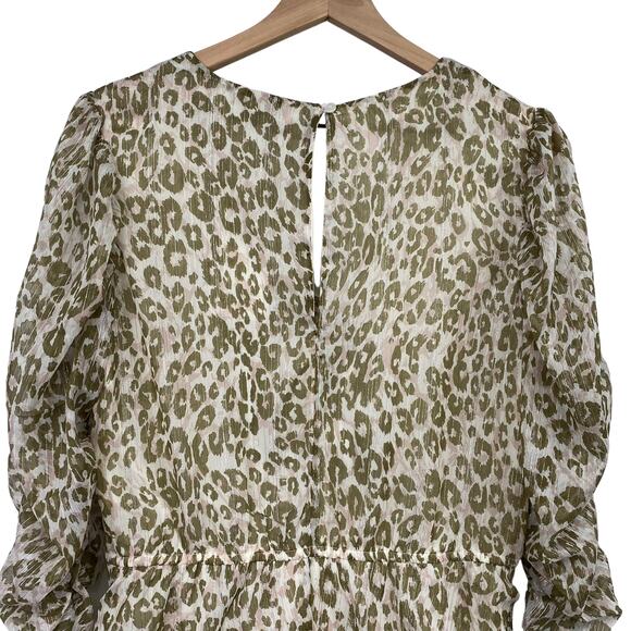 Walter Baker Deena Dress Surplice Faux Wrap Cream Tan Leopard Print NEW Womens L - Picture 7 of 11